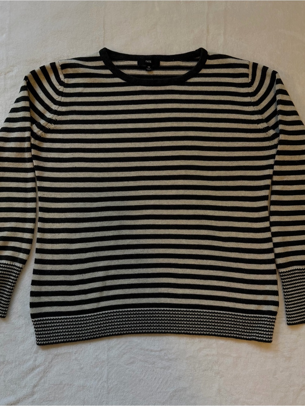 FATE Black and Gray Striped Crewneck Sweater for Women